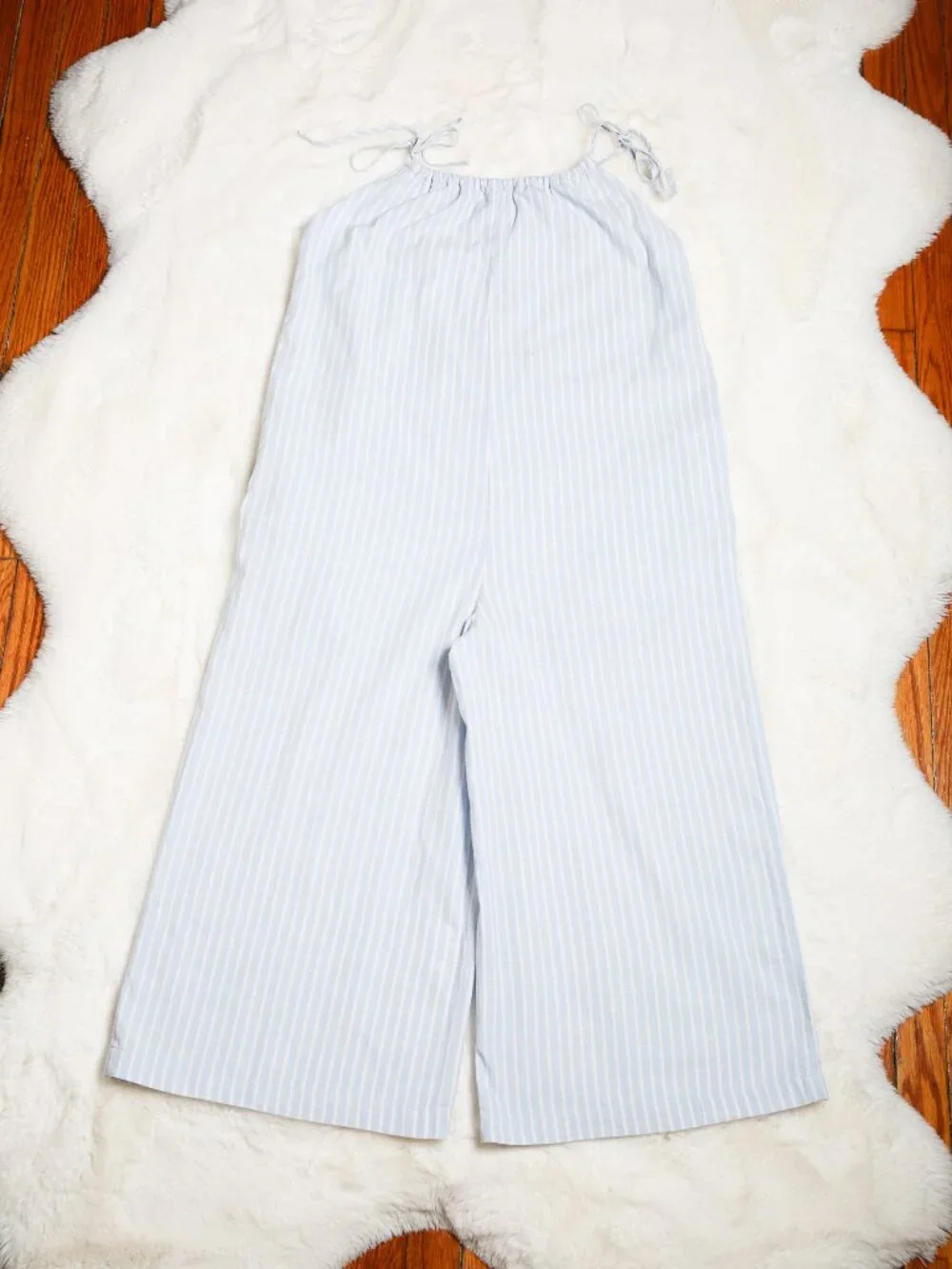 LOST + WANDER Linen Blend Wide-Leg Cropped Striped Jumpsuit